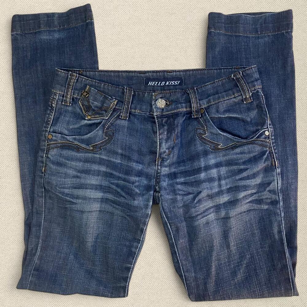 Y2K Hello Kiss Hip Hugger Jeans 32"  Western Grunge